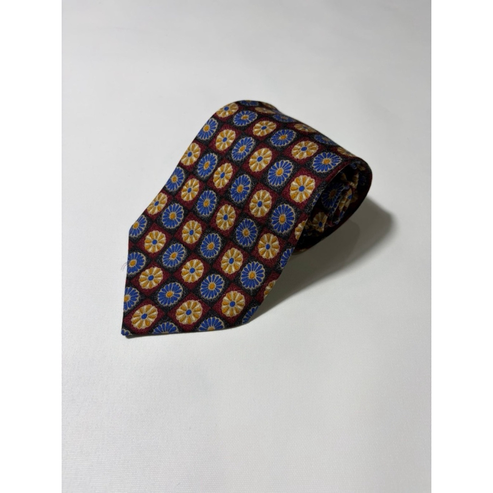 Valentino Garavani Silk Tie Italy Medallion Floral Tile Pattern Burgundy Blue Go